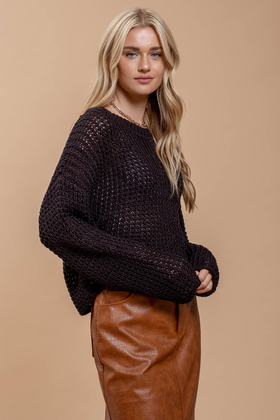 Sheer Crochet Sweater - Black