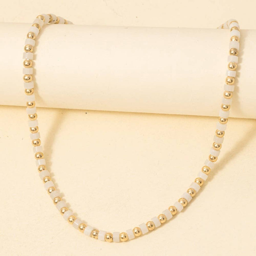 Metallic And Semi Precious Stone Beaded Necklace