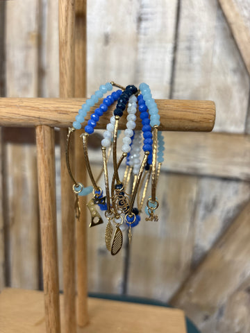 Strands of Blue Beaded Charm Bracelet