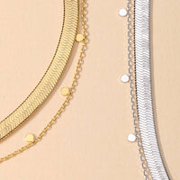 Layered Chain Herringbone Choker Necklace