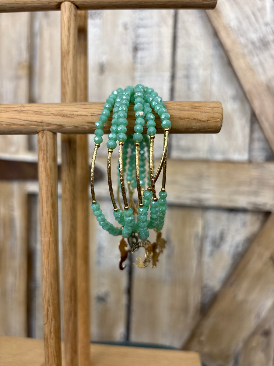 Sea Glass Beaded Charm Bracelet