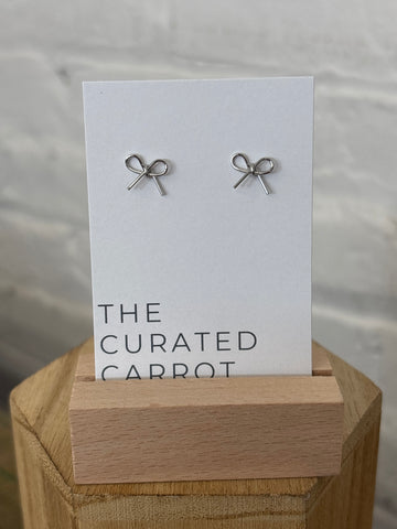 Silver Bow Stud Earrings