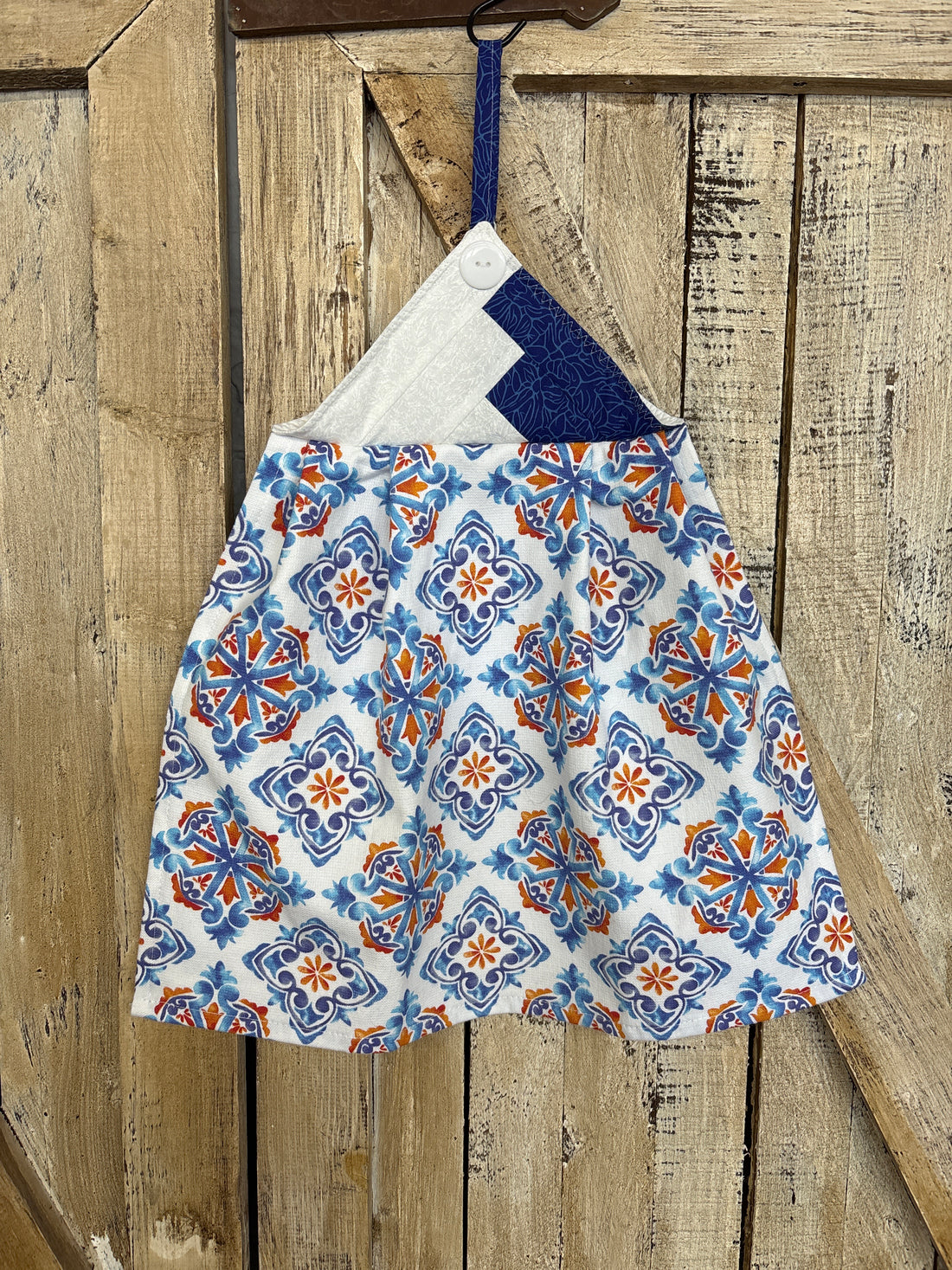 Blue + Orange Tile Print Kitchen Towel