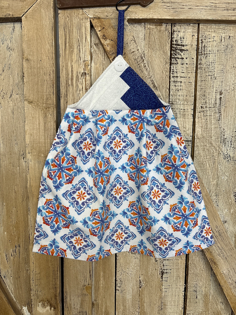 Blue + Orange Tile Print Kitchen Towel