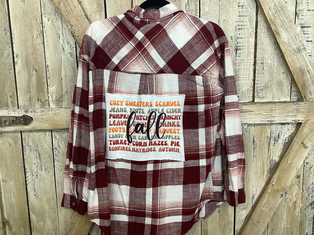 Repurposed Flannel Shirt with Fall Fun Patch
