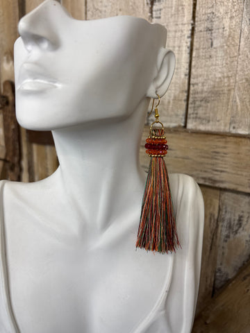 Multicolor Fringe Earrings - Orange