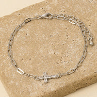 Gold Dipped Cubic Zirconia Cross Dainty Chain Bracelet
