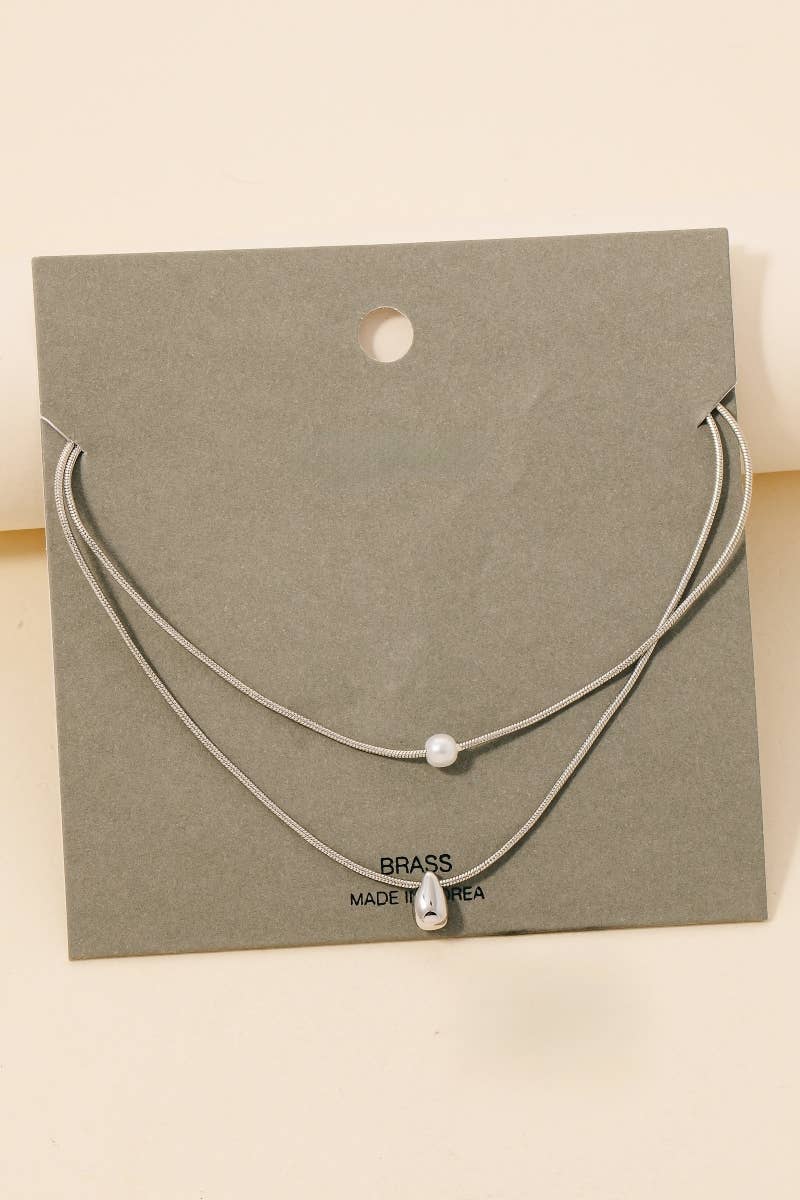 Pearl And Tear Charm Layered Chain Necklace