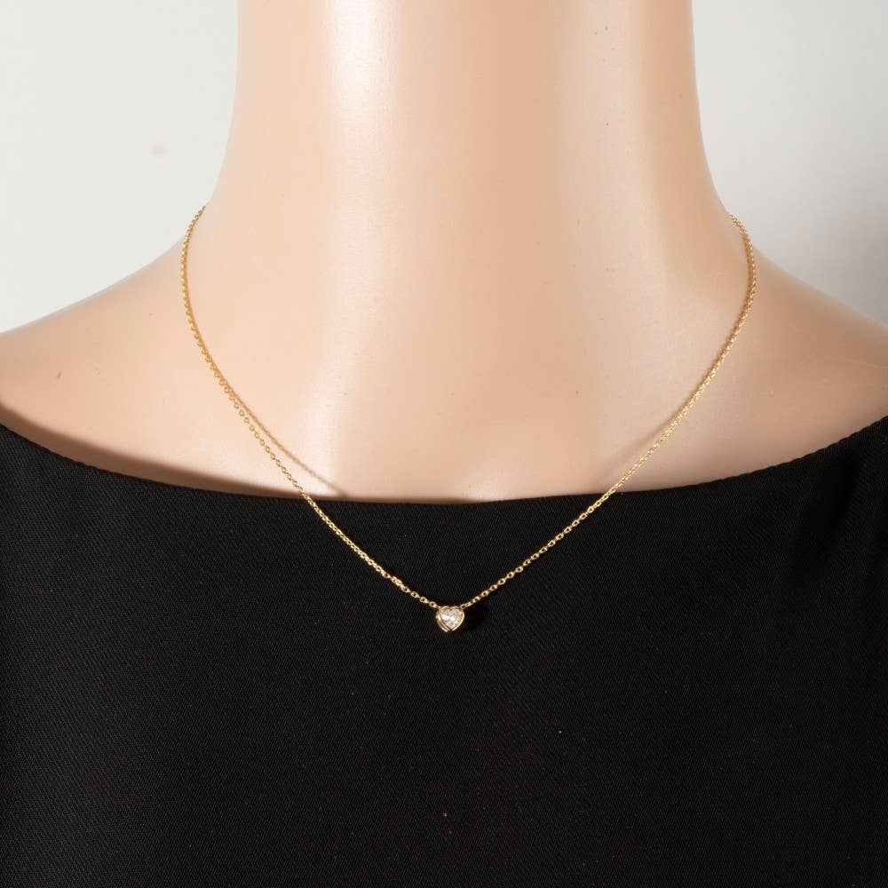 Heart Cz Pendant Chain Necklace: Gold