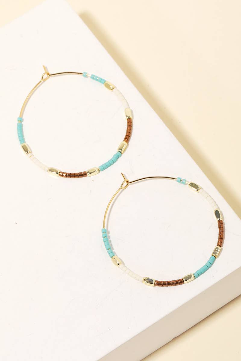 Multi Bead Wire Hoop Earrings: Turquoise