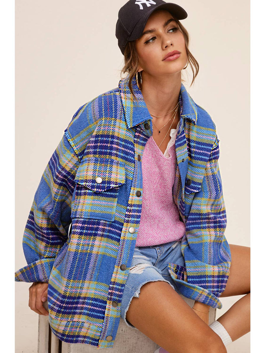 Plaid Button Down Jacket - Sky