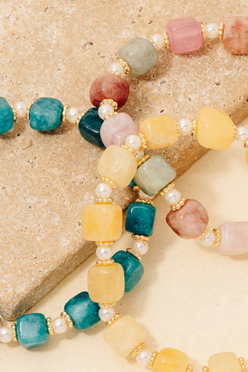 Square Stone And Pearl Beaded Bracelet
