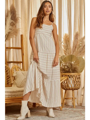 Striped Maxi Dress With Back Tie