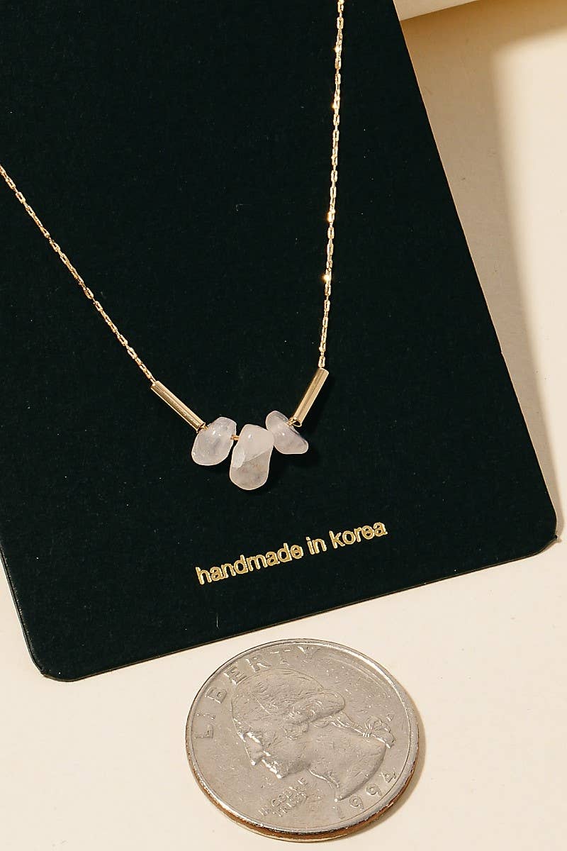 Triple Pebble Stone Charms Chain Necklace