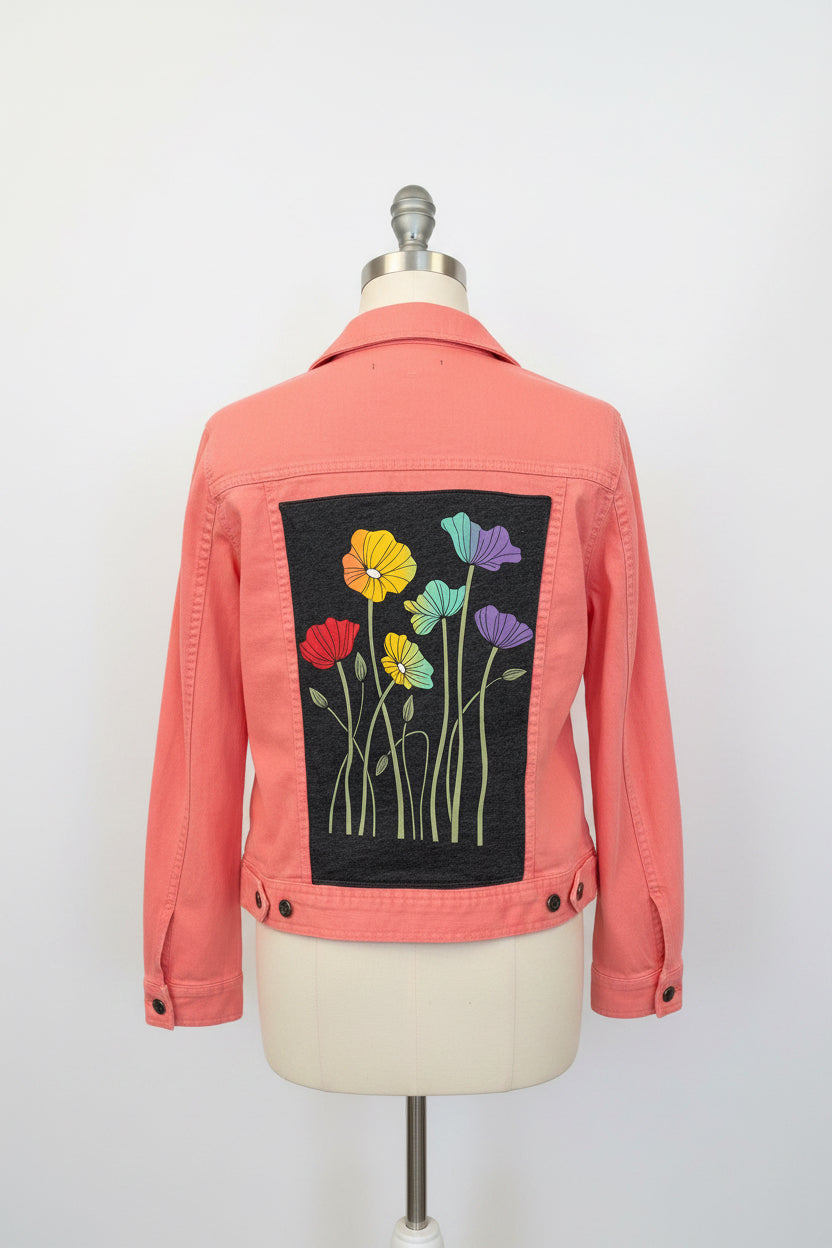 Repurposed Jacket with Rainbow Flowers Patch