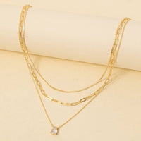 Gold Dipped Cz Tear Pendant Layered Chains Necklace: Gold