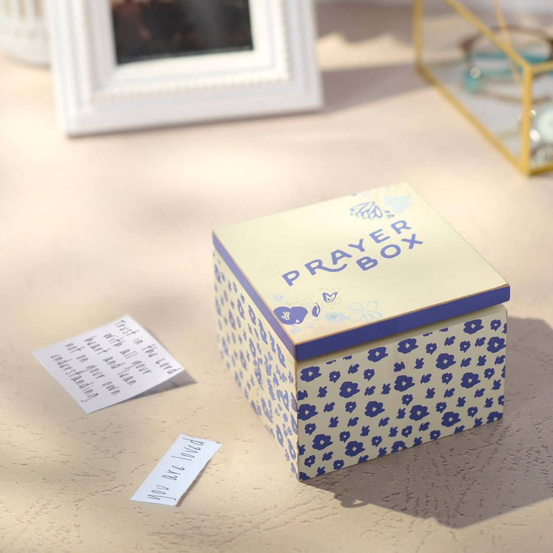 Blue Floral Prayer Box Hinged Box