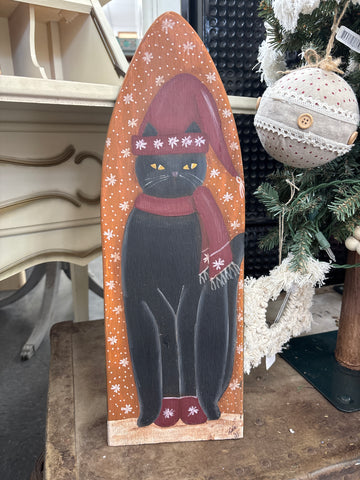 Winter Black Cat Painted Board