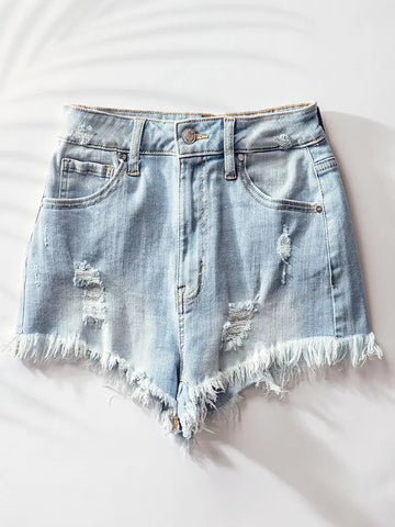 High Rise Denim Shorts - Light Denim