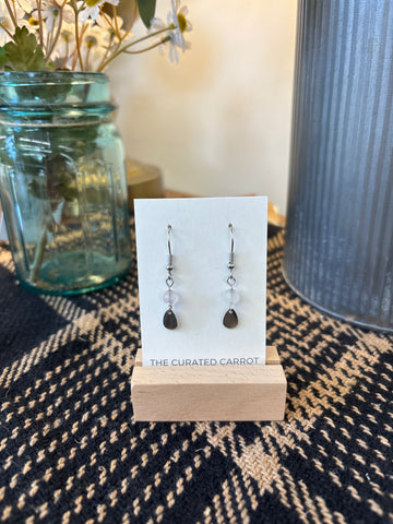 Silver Teardrop with Clear Bead Drop Earrings