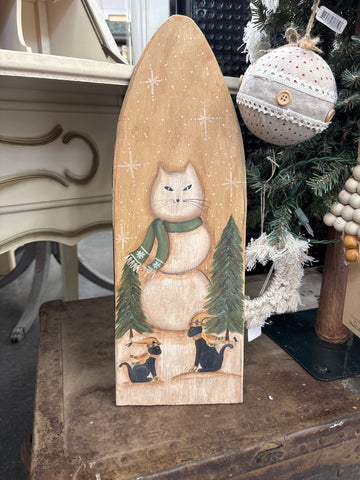 Cats + Snowman Painted Board