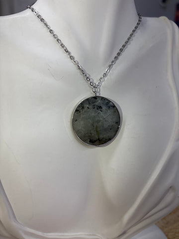 Circle Labradorite Crystal Silver Necklace