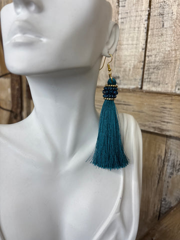 Peacock Blue Fringe Earrings