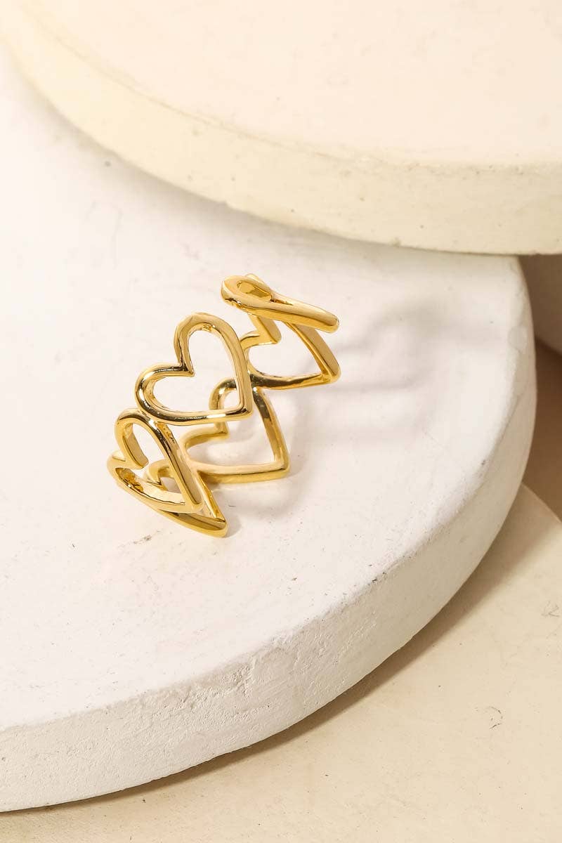 Open Heart Shape Fashion Ring: Gold