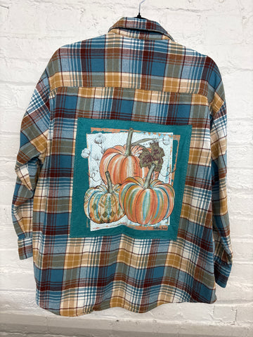 Repurposed Flannel Shirt with Southern Pumpkins Patch