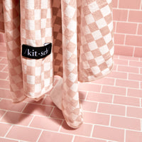 Extra Large Quick-Dry Hair Towel Wrap- Terracotta Checker