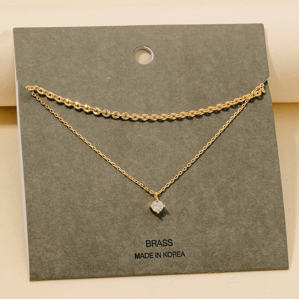Small Gem Pendant Layered Chain Necklace