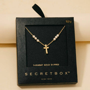 Secret Box Gold Dipped Pearls And Cross Toggle Chain - Gold