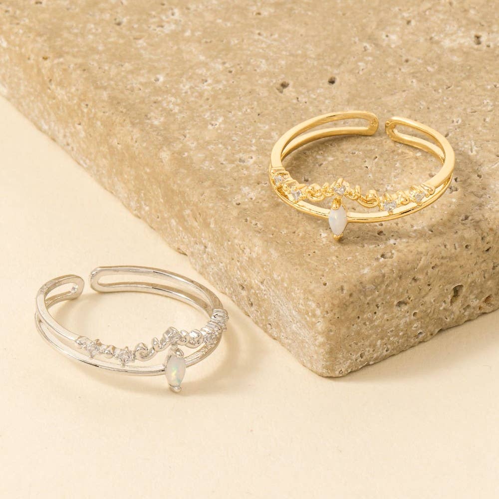 Double Band Opal Rhinestone Adjustable Ring: Gold