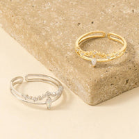 Double Band Opal Rhinestone Adjustable Ring: Gold
