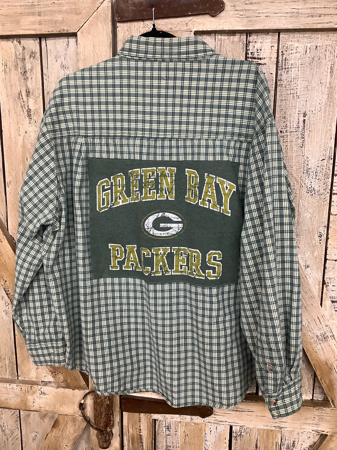 Repurposed Flannel Shirt with GB Football Patch