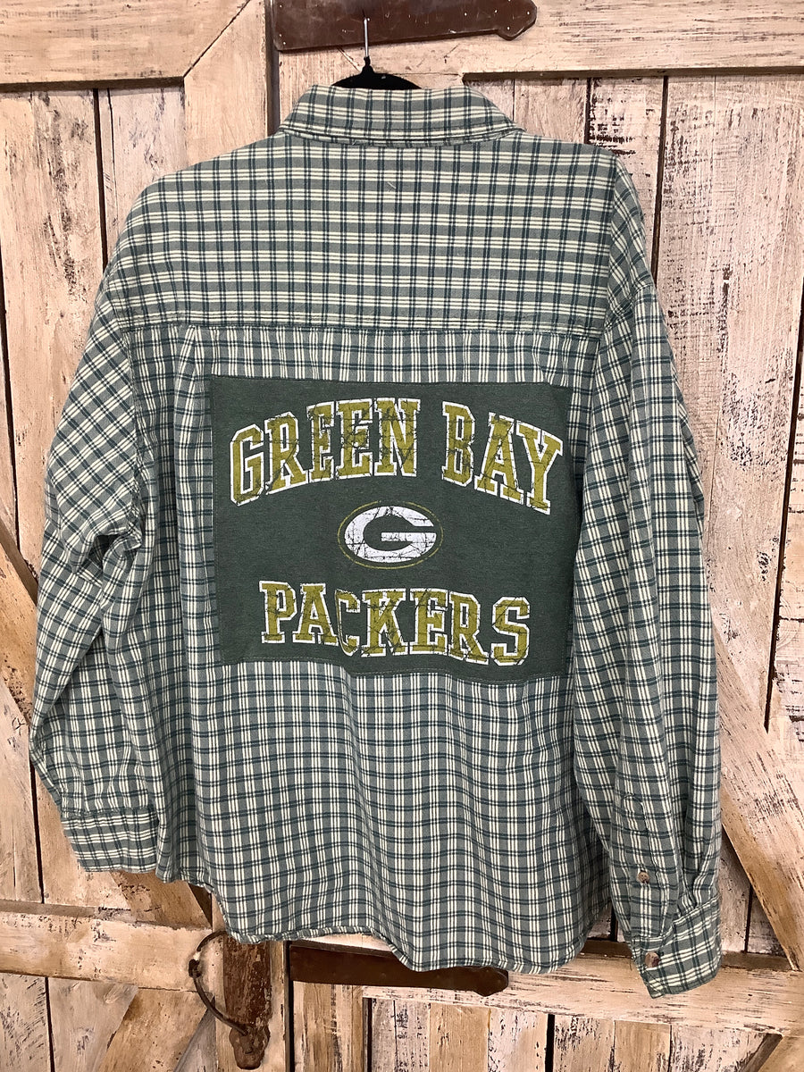 Repurposed Flannel Shirt with GB Football Patch