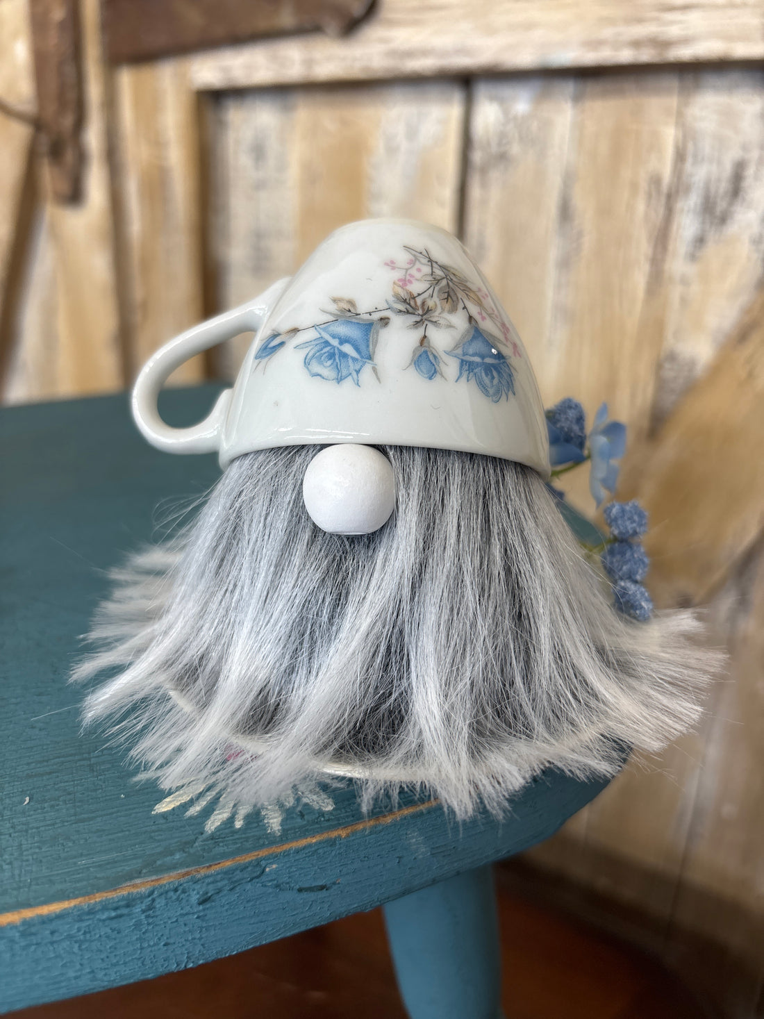 Blue Floral Dainty Teacup Gnome