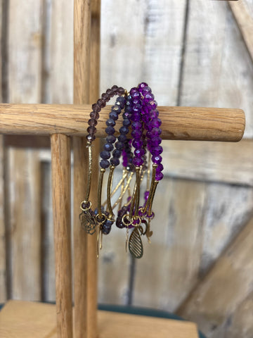 Strands of Purple Beaded Charm Bracelet