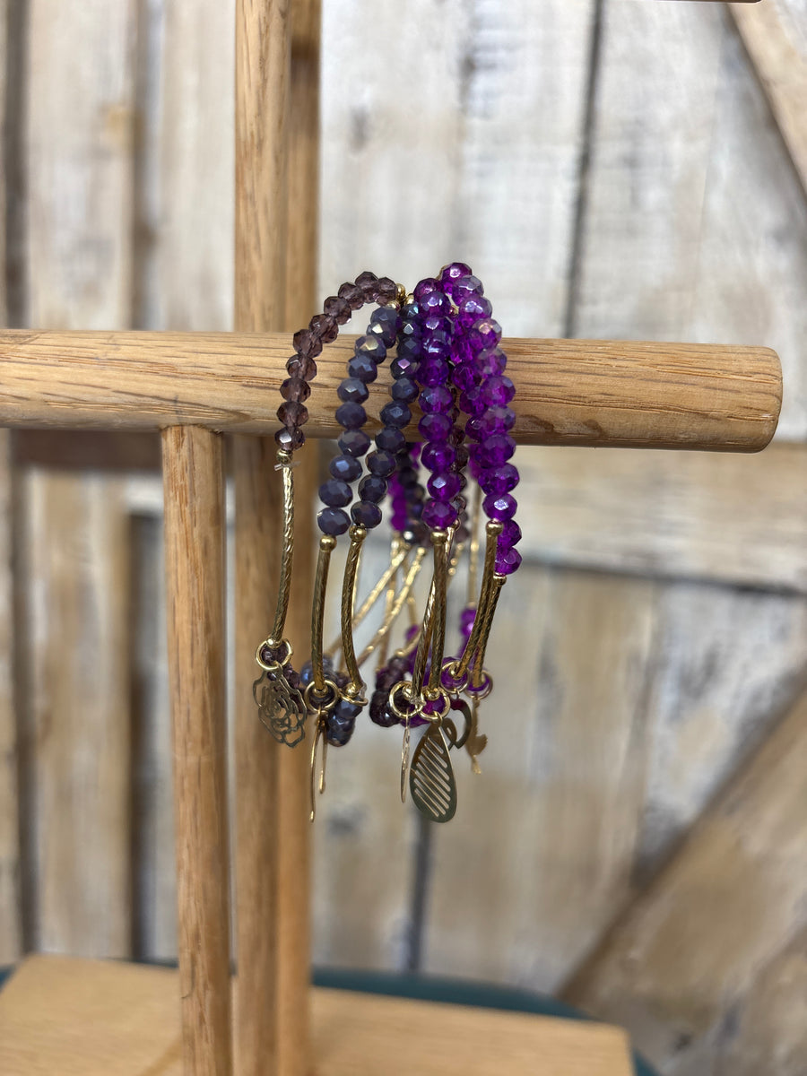 Strands of Purple Beaded Charm Bracelet