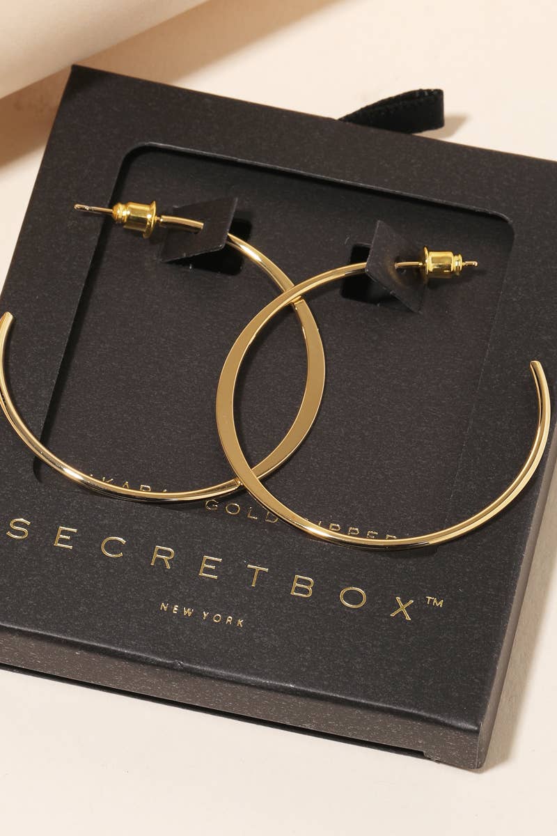 Secret Box Metallic Open Hoop Earrings - Gold