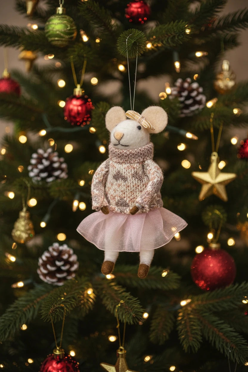 Cozy Sweater Fancy Mouse Felted Ornament