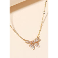 Pave Bow Ribbon Charm Necklace