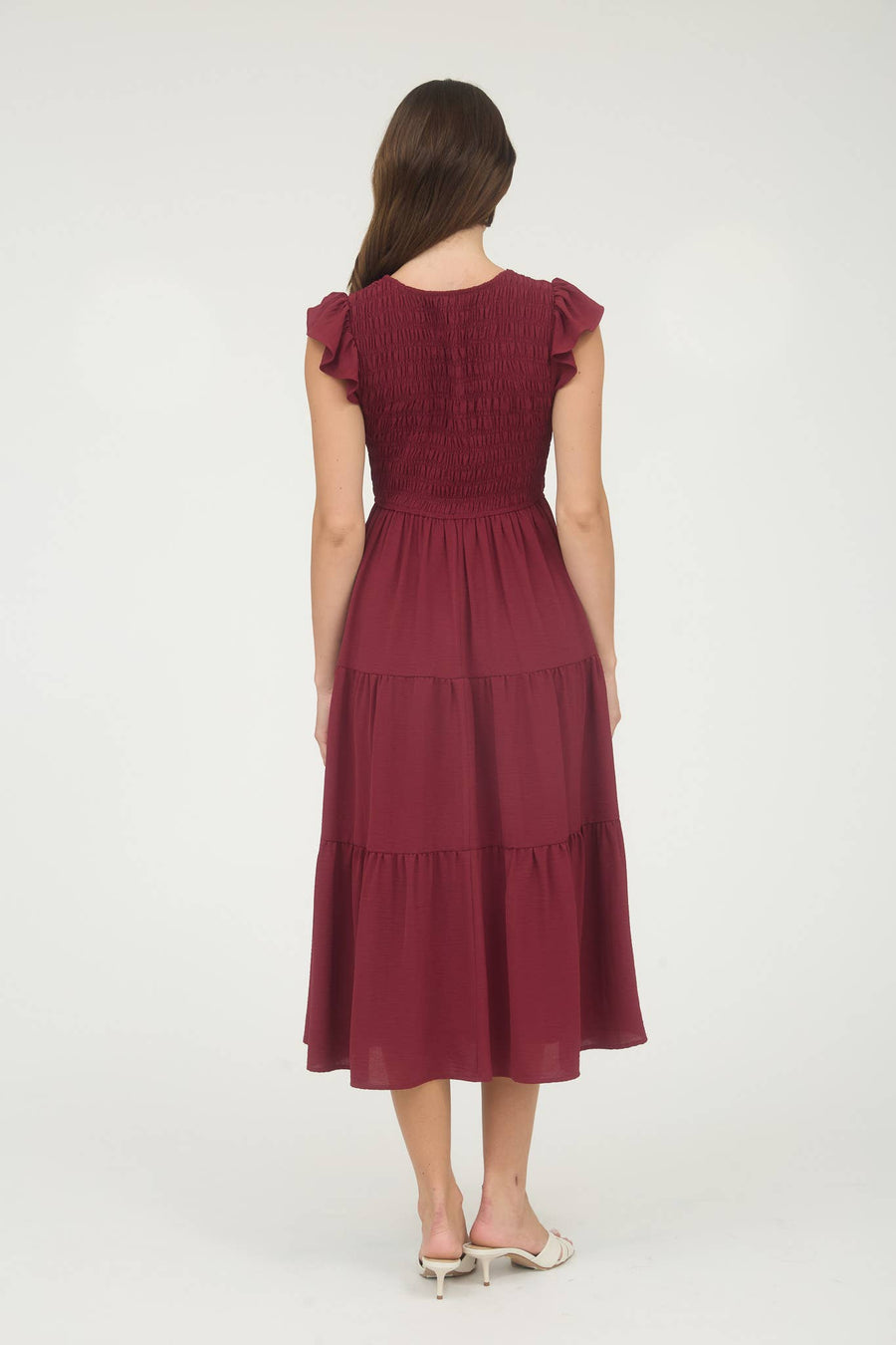 Flutter Sleeve Dress - Burgundy