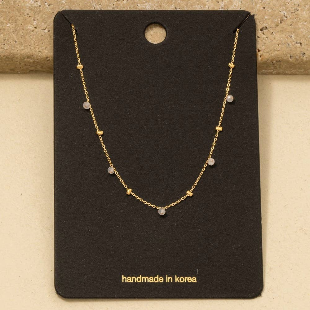 Dainty Mix Bead Charm Necklace: Grey