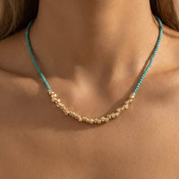 Metallic And Faceted Glass Beaded Necklace: Turquoise