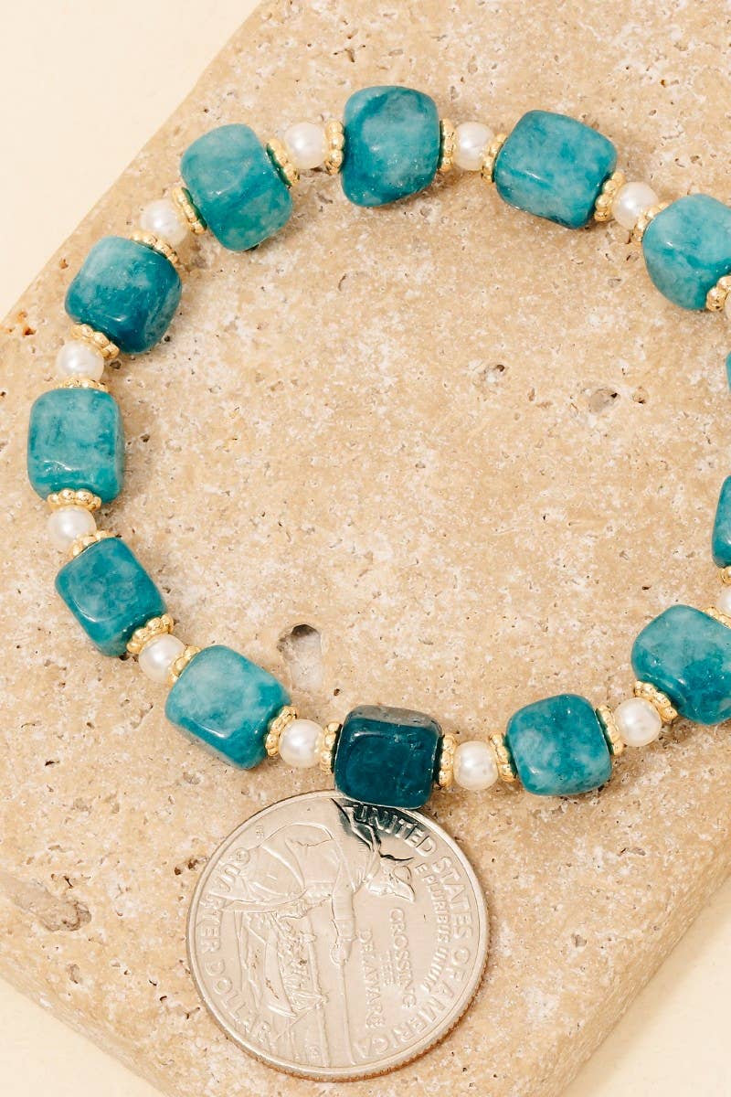 Square Stone And Pearl Beaded Bracelet