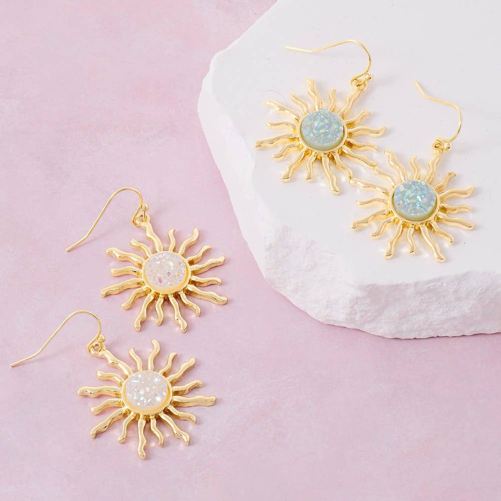 Glitter Resin Sun Dangle Earrings: Blue