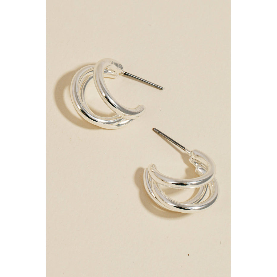 Triple Layered Tube Hoop Earrings - Gold