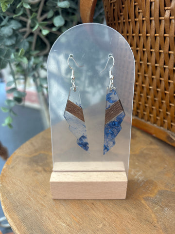 Smoky Blue & Wood Lightning Resin Drop Earrings