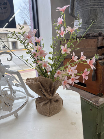 Pink Tabletop Flowers Burlap Base